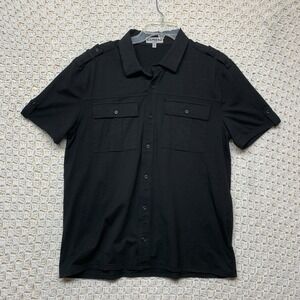 Express‎ Knit Shirt Mens XL Black 2-Pockets Stretch Button Up Short Sleeve